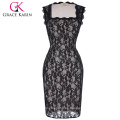 Grace Karin mujeres sin mangas cuello cuadrado Vintage Club Wear Bodycon vestido de fiesta de encaje CL010448-1